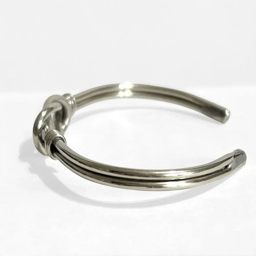 Vintage Silver Tone Knot Cuff Thin Bracelet Twist Wire Handmade Artisan Jewelry